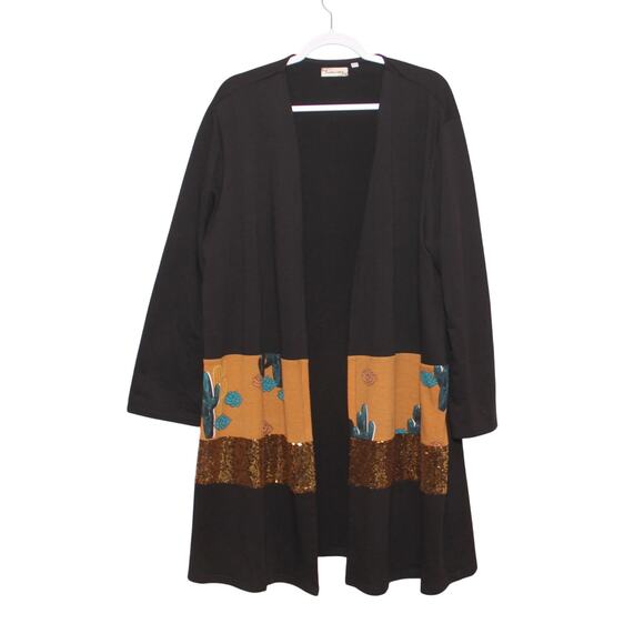 Southern Stitch Southwest Cactus Print Duster Cardigan Size 2xl/3xL Sequins - Picture 1 of 6